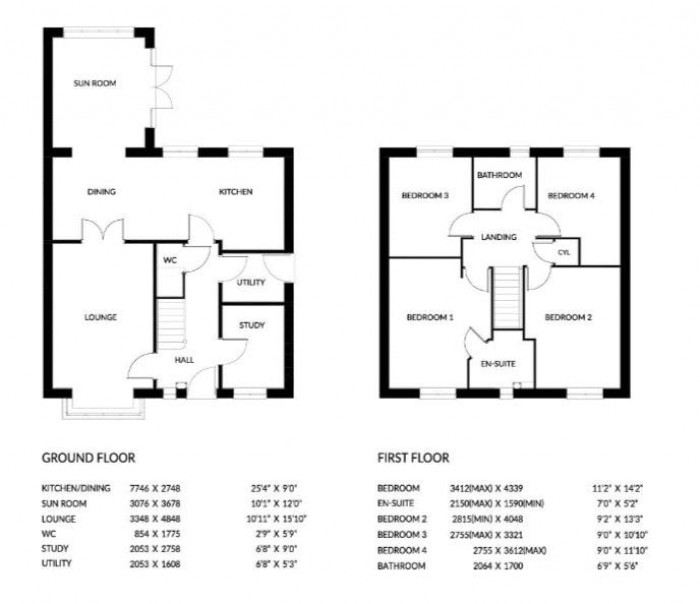 Floorplan for Plot 94, The Jasper, Langton Rise, Horncastle, Lincoln