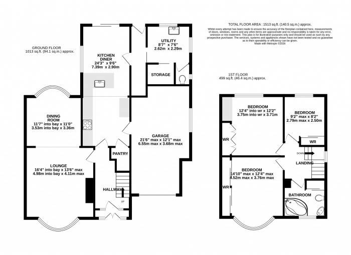 Floorplan for Broadway Close, Uphill, Lincoln